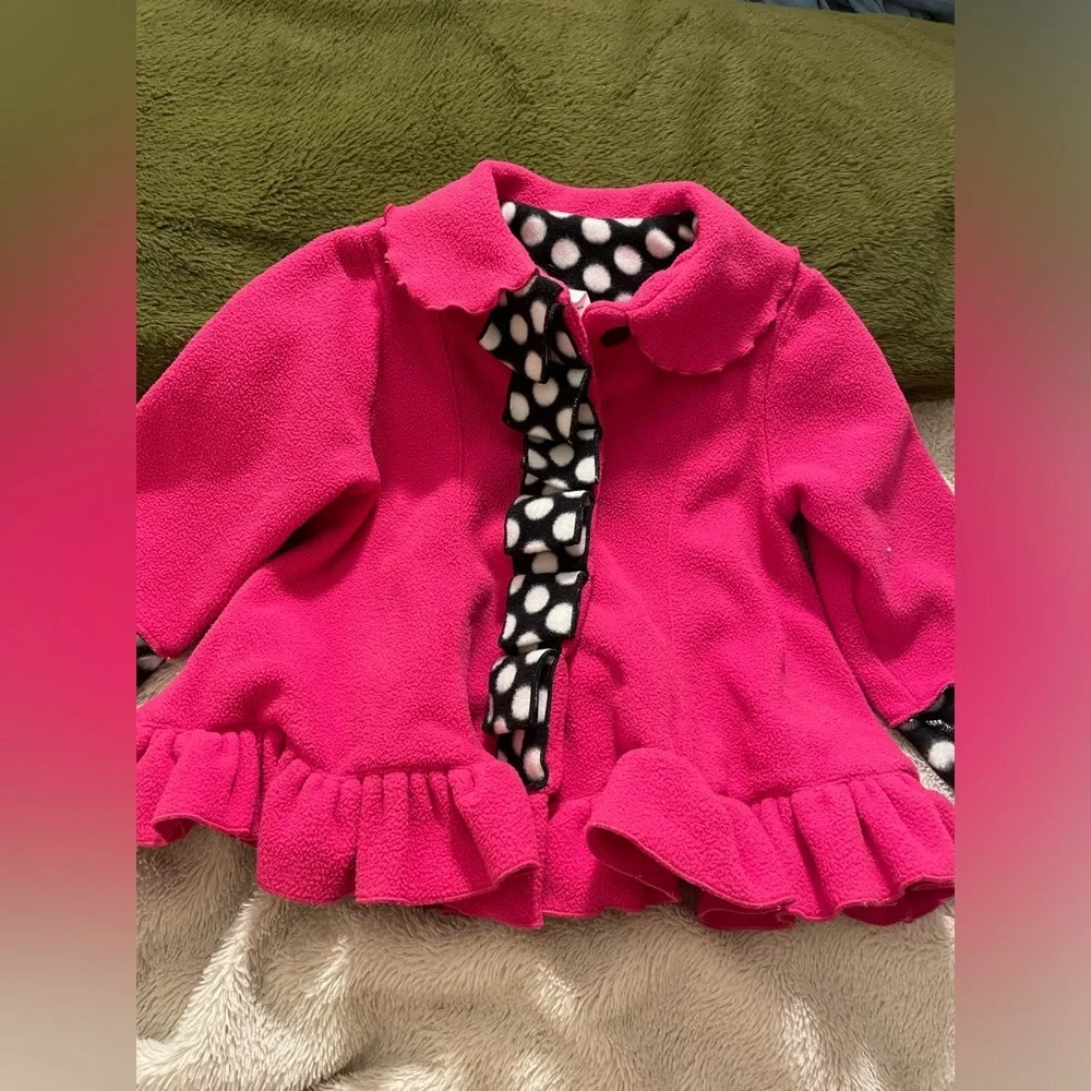 Vintage Baby Girl Fleece Ruffle and Polka Dot Jacket